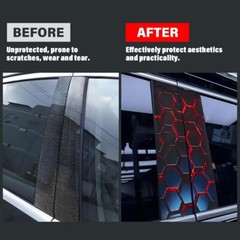 2x Red&Black Honeycomb Car Stickers B Pillar Waterproof Center Column Decal