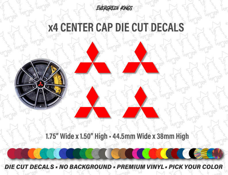 x4 Center Cap Decals 44mm/1.75 Inches Each for Mitsubishi Eclipse Lancer Evo rim