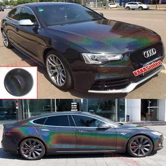 Black Car Rainbow Mirror Laser Chameleon Pearl Chrome Vinyl Wrap Sticker Film US