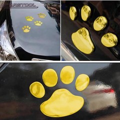 4 PCS 3D Gold Dog Paw Car Decal Auto Bumper Window Laptops Decor Emblem Decal