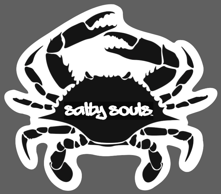 Salty Souls Crab Logo Sticker Decal Salt Fishing Surfing Sand Beach Surf Life