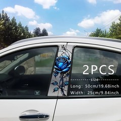 2-piece Beautiful Blue Rose Vinyl Car Creative B-pillar Protective Stickers