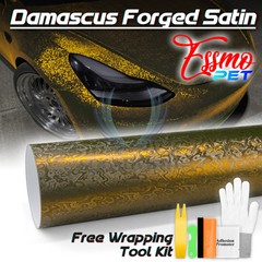 PET Damascus Steel Forged Carbon Fiber Bond Gold Car Vinyl Wrap Decal Sticker