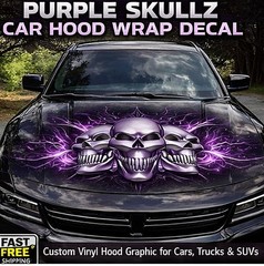 Purple Skullz Car Hood Wrap Decal Graphic Vinyl Sticker Auto Truck SUV Hood Wrap