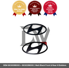 OEM 86300IB000 + 86302IB000 / Elantra Avante Matt Black Front & Rear H Emblem