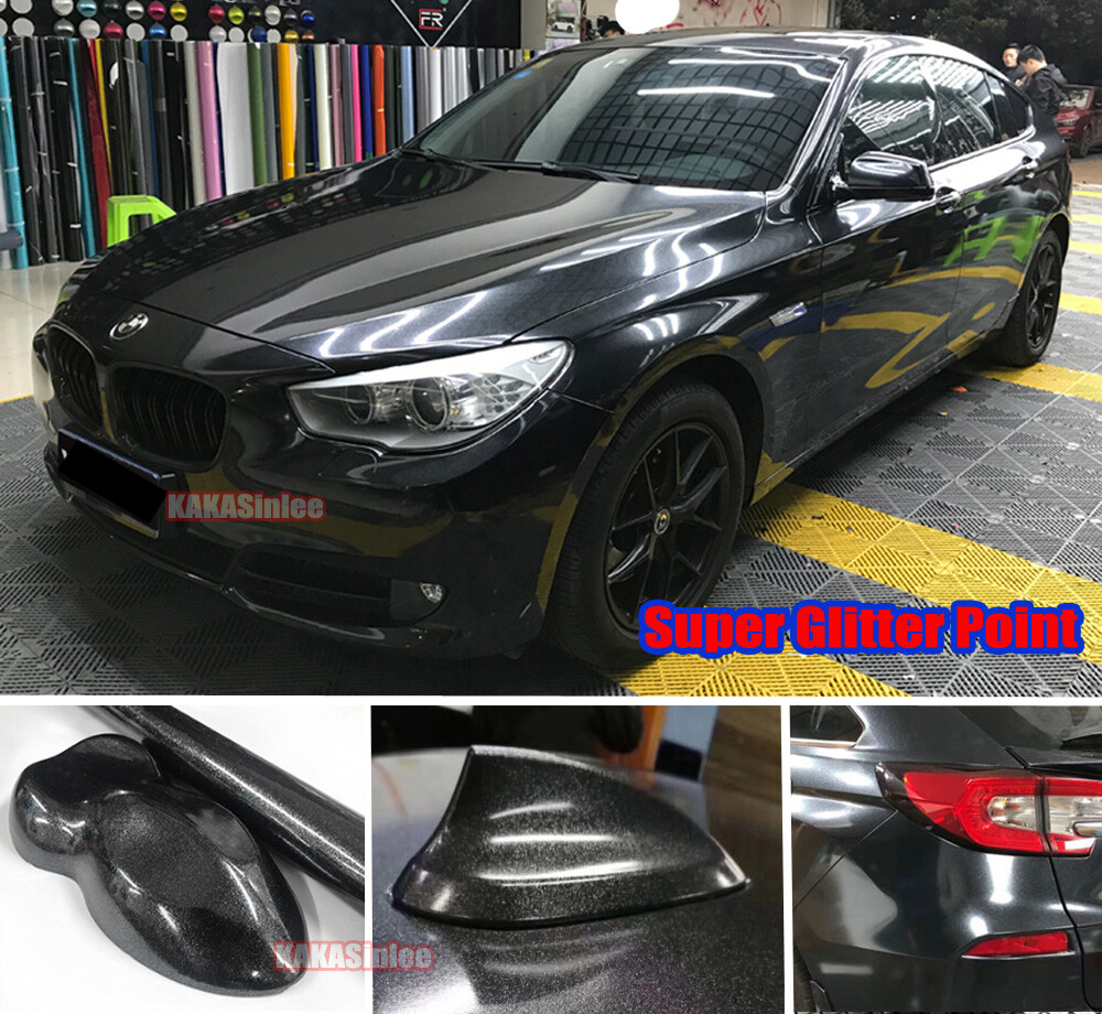 Bubble Free Diamond Black Car Pearl Glossy Glitter Vinyl Wrap Satin Sticker ABUS