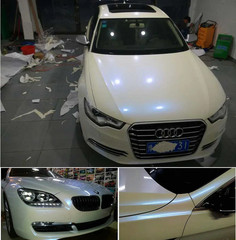 Full Roll 65FT x 5FT Glossy Pearl Chameleon Vinyl Car Wrap White Blue Graphics