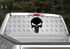 Punisher Skull (black) Diamond Plate Rear Window Decal Graphic for Truck SUV