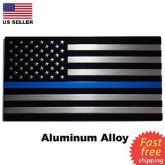 ALUMINUM Police Officer Emblem Thin Blue Line American Flag Decal Sticker USA