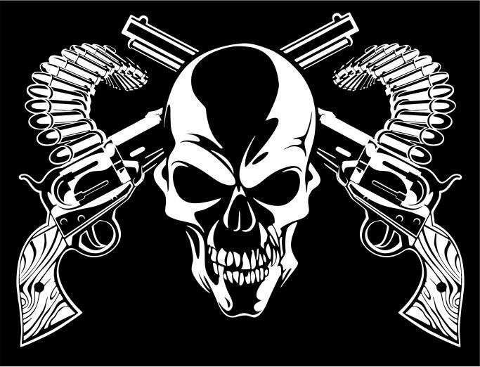 Skull Cross Bone Guns Pistol Bullets Large Car Truck Window Vinyl Decal Sticker