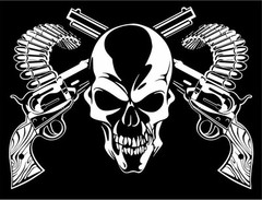 Skull Cross Bone Guns Pistol Bullets Large Car Truck Window Vinyl Decal Sticker