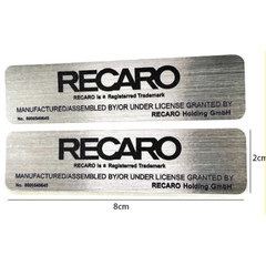 2pcs Recaro Style Seat Label Sticker 8x2cm PVC Decal Metallic Aluminum Look