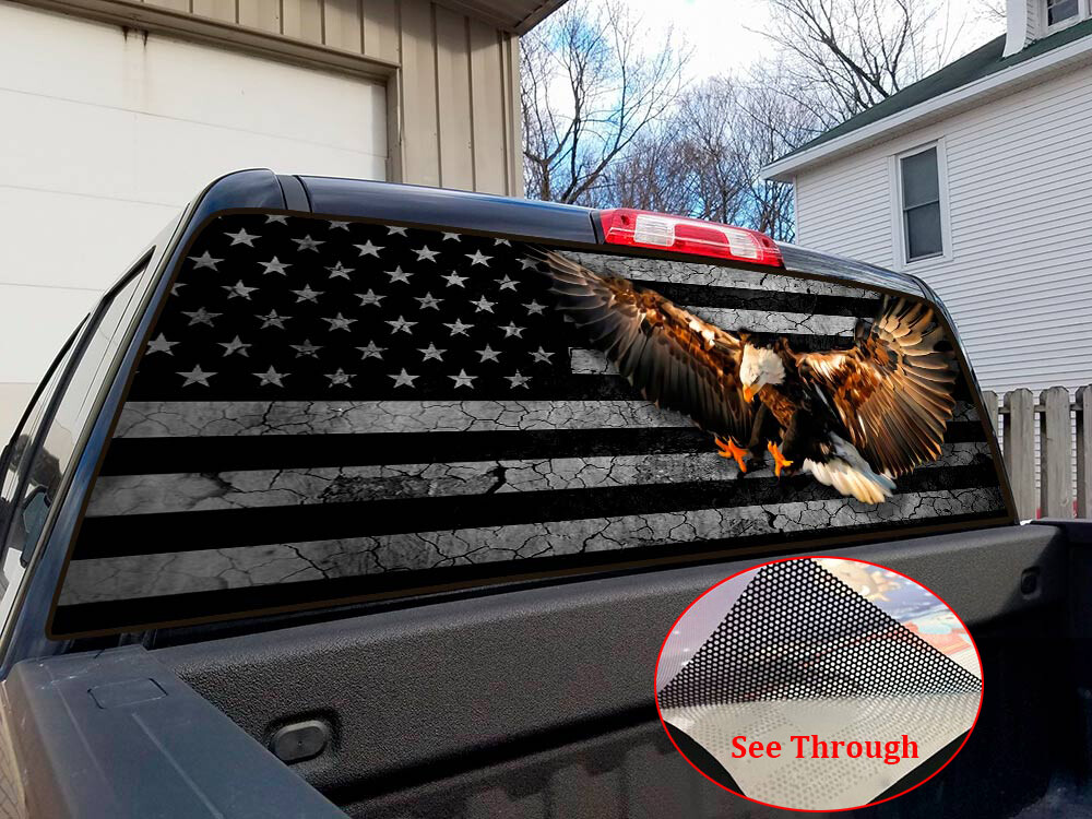 Flying Eagle American Flag Vinyl Truck Van SUV Rear Window Wrap Sticker Graphic
