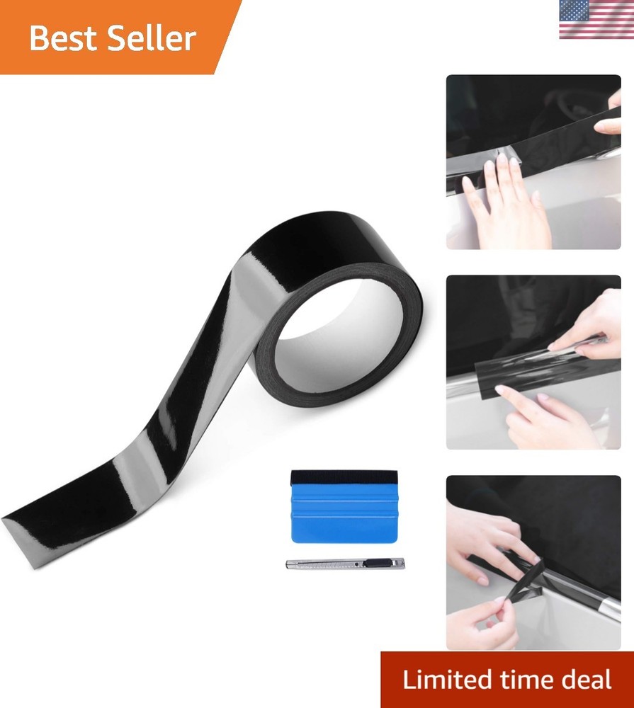 High Gloss Black Vinyl Wrap Kit – 2in x 30ft for Chrome Trim & Window Protection