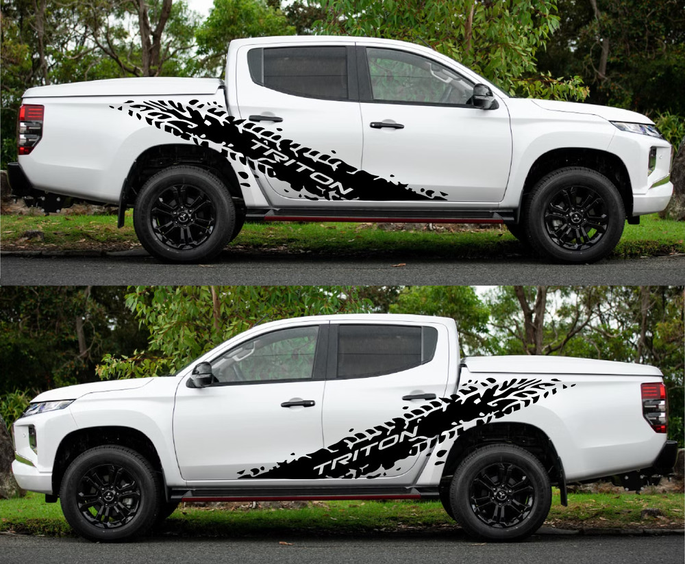 Fits Mitsubishi Triton Side Door Decals Any Year Tyre Track Graphics 1