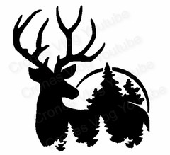 Hunting Deer silhouette and pine trees DECAL/STICKER 8” White