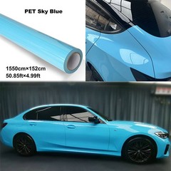 5FTx50FT PET Crystal Sky Blue Vinyl Wrap Self-Adhesive Air Release US Stock