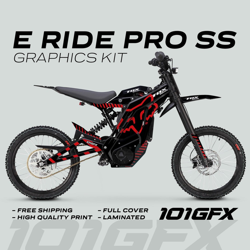 E Ride Pro SS Graphics Kit FOX Race Line Black Red Decals Stickers kit ERide
