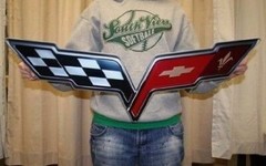 2005-2013 Corvette C6 Crossed Flags Logo Metal Sign Art 50″ X 20″