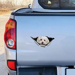 5.1″Cute Maltese Car Sticker Pet Dog Car Decor Torn Metal Decals Waterproof diy