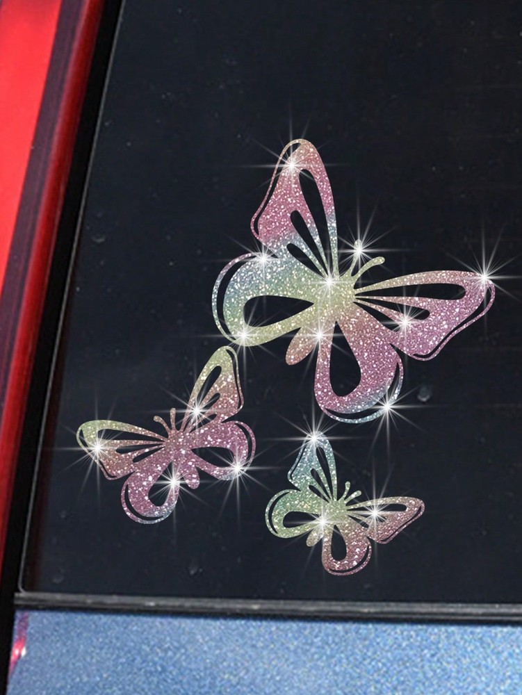 Multicolor Shiny Glitter Butterfly Stickers For Car Exterior