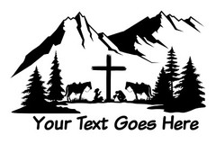 Cowboy Cowgirl Praying Kneeling Scene Cross Decal Window Bumper Sticker 2 Sizes