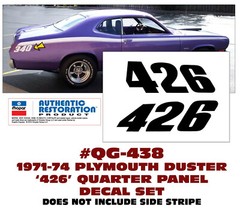 QG-438 1971-74 PLYMOUTH DUSTER – 426 – QUARTER PANEL DECAL SET