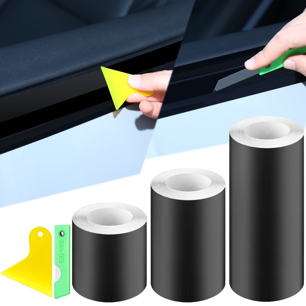 3 Rolls Matte Black Vinyl Wrap For Car Chrome Delete Tape 2 / 2.8 / 4 Inch