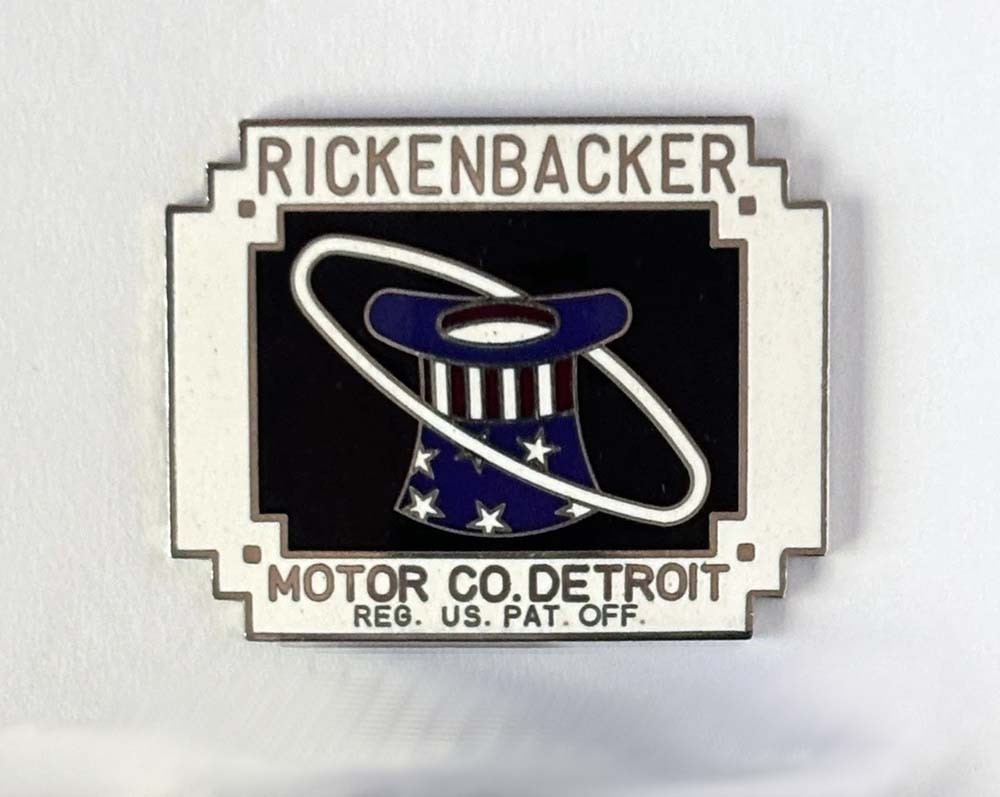 Vintage Rickenbacker Motor Detroit Enamel Radiator Emblem