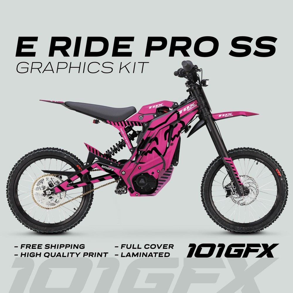 E Ride Pro SS Graphics Kit FOX Race Line Pink Black Decals Stickers kit ERide