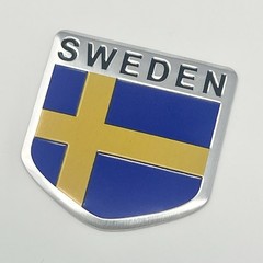 Sweden Flag Car Emblem Badge Decal English Swedish Sticker 2″x 2.25” Aluminum