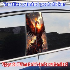 2PCS Beautiful Phoenix Car B Pillar Animals Decor Scratches Doors Vinyl Decals
