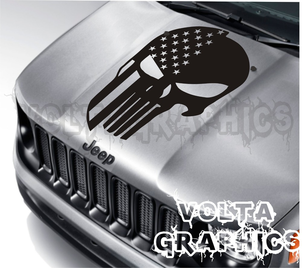Vinyl Hood Decal for Jeep Renegade 2015-2024 half spartan half The Punisher USA