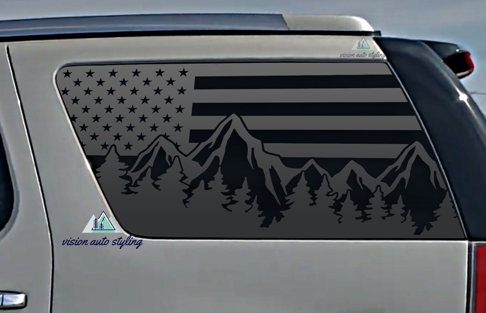 Fits 2007-2014 GMC Yukon Quarter Window American Flag Mountain Tree Decal