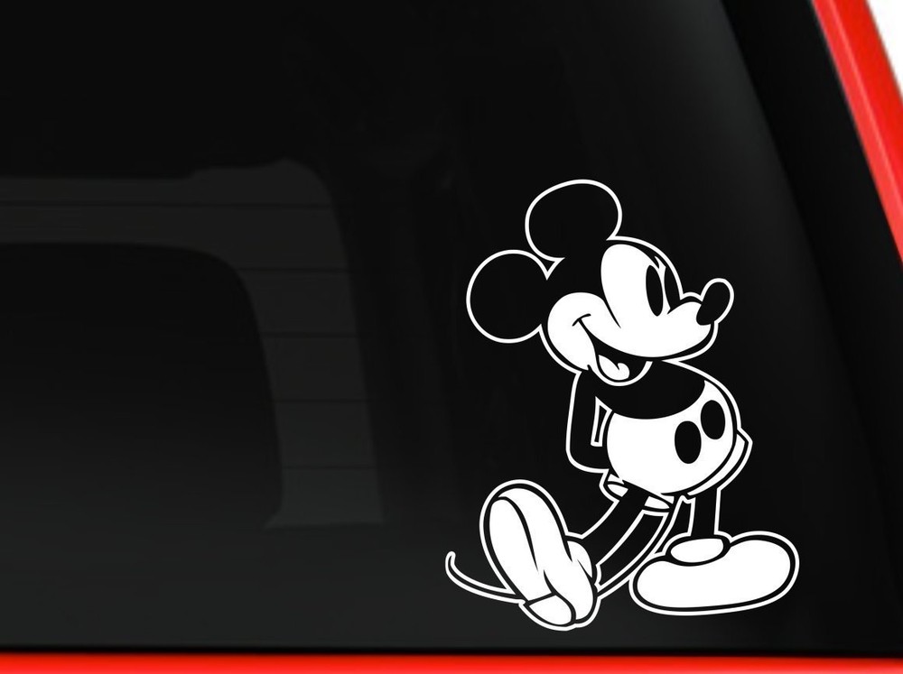 Retro Mickey Mouse car truck laptop window vinyl decal sticker 6 inches white