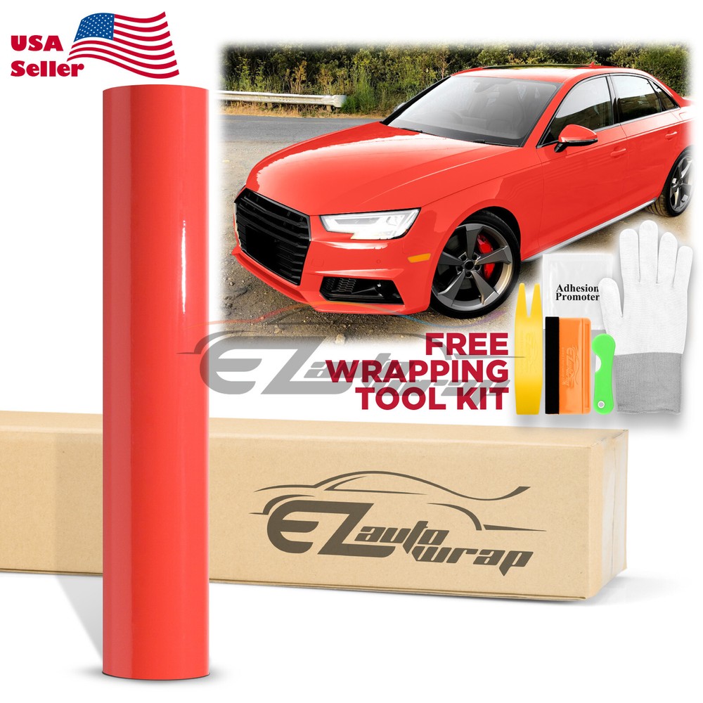Gloss Red Glossy Vinyl Car Wrap Sticker Decal Bubble Free Sheet Film