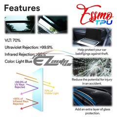 TPU Light Blue Glass Sunroof VLT70% UV99% Block Windshield Sunshade Top Window