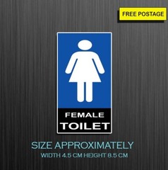 2X Female Toilet Sign, Vinyl Waterproof Sticker Size Approx W 4.5cm H 8.5cm