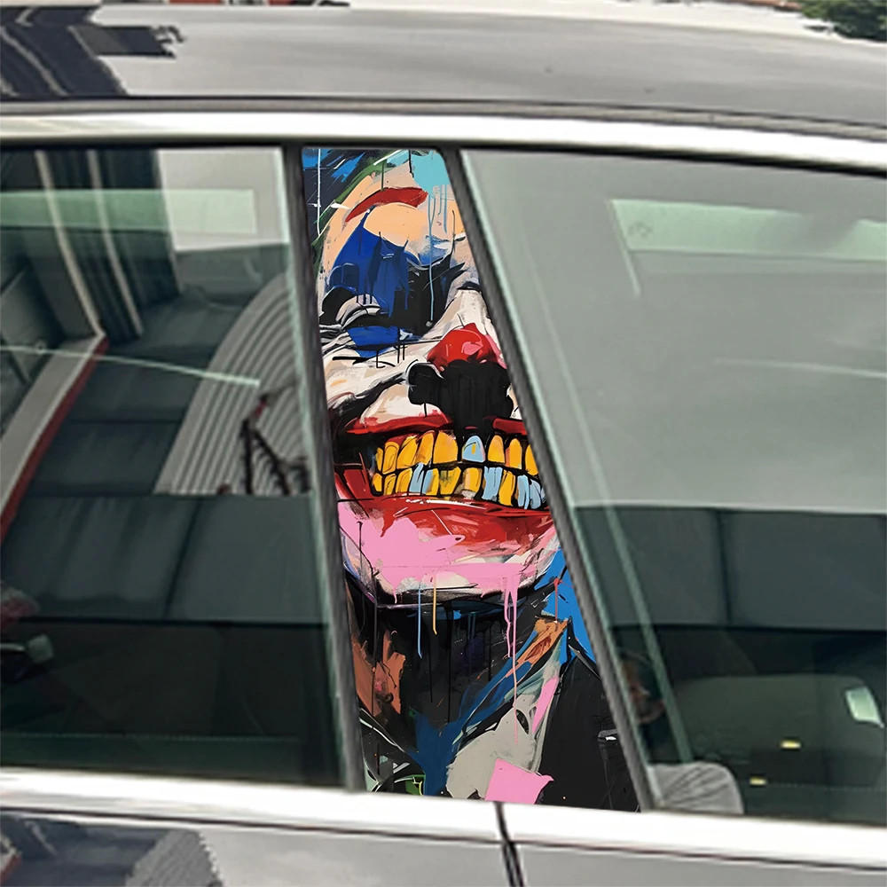 2PCS of Graffiti Car Stickers DIY B-pillar Cover Scratches Waterproof Durable