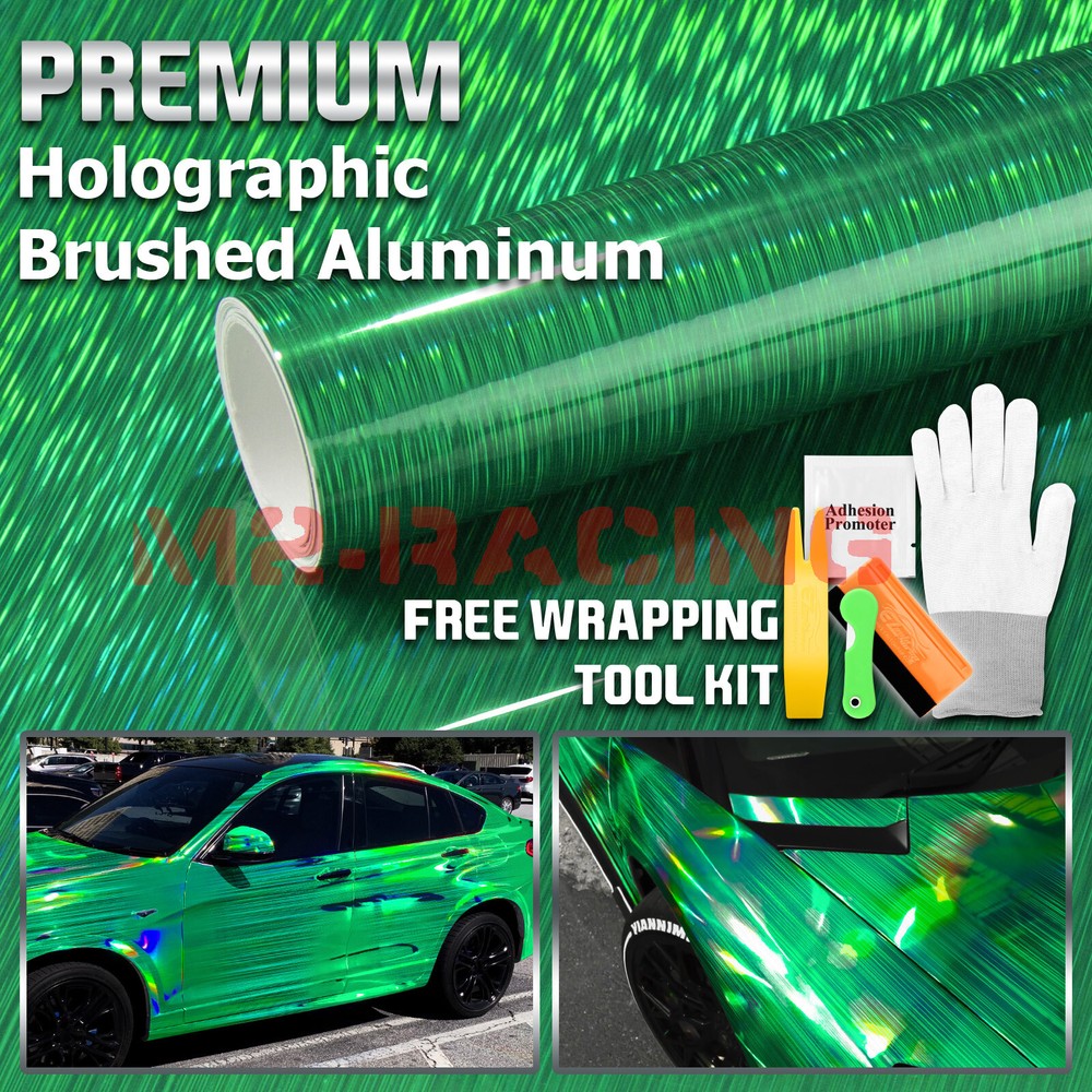 Holographic Brushed Aluminum Emerald Green Rainbow Car Vinyl Wrap Sticker Sheet