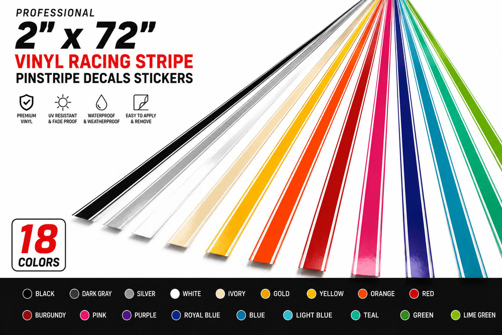 High-Performance Vinyl Racing Stripe Decal 2″ X 72″