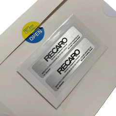 2pcs Recaro Style Seat Label Sticker 8x2cm PVC Decal Metallic Aluminum Look