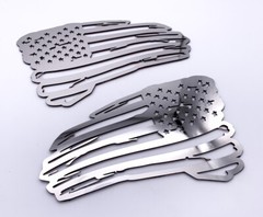 Pair Distressed American Flag Decals Emblems – Polished Stainless (6″ x 3.5″)