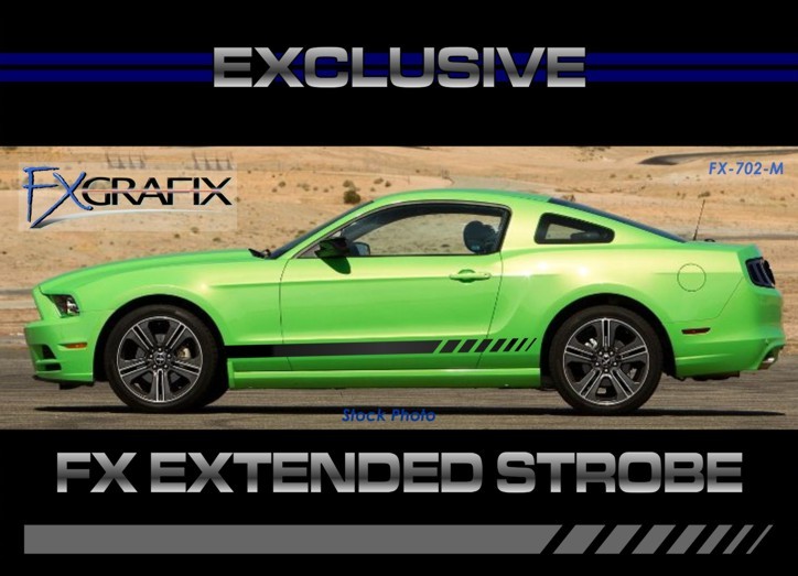 2013 – 2014 Ford Mustang Extended Strobe Side Rocker Stripe Top Quality Stripes
