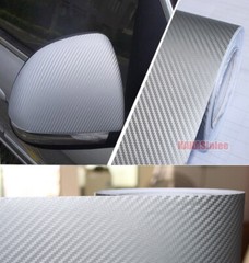 3D Silver / Sheet Car PVC Grain Carbon Fiber Vinyl Tape Wrap Sticker Decors Trim