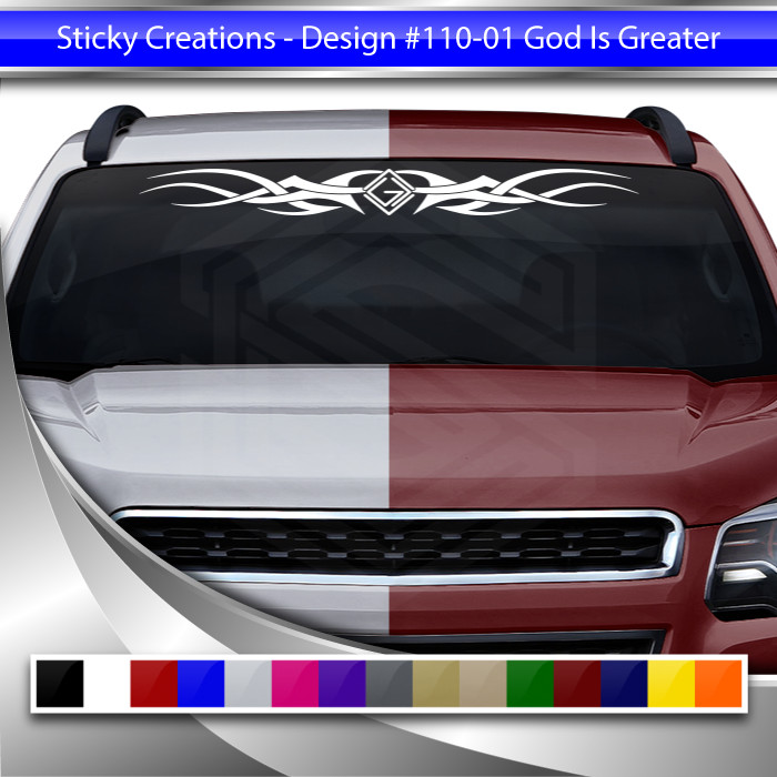 110-01 GOD IS GREATER Windshield Decal Window Sticker Vinyl Graphic Highs Lows