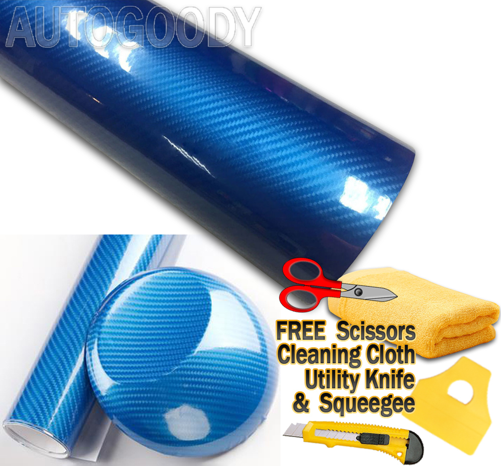 60″x60″ HIGH GLOSS 5D Blue Carbon Fiber Vinyl Wrap Air Bubble Free 5ft x 5ft 6D