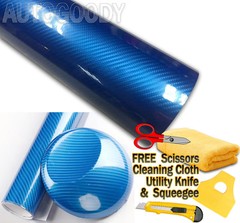 60″x60″ HIGH GLOSS 5D Blue Carbon Fiber Vinyl Wrap Air Bubble Free 5ft x 5ft 6D