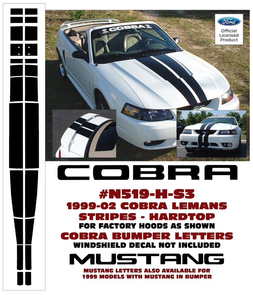 N519-H-S3-KIT 1999-02 FORD MUSTANG COBRA – COMPLETE LEMANS STRIPE – HARDTOP KIT