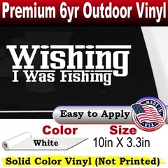Wishing I Was Fishing Vinyl Car or Truck Window Decal Sticker White 10X3.3